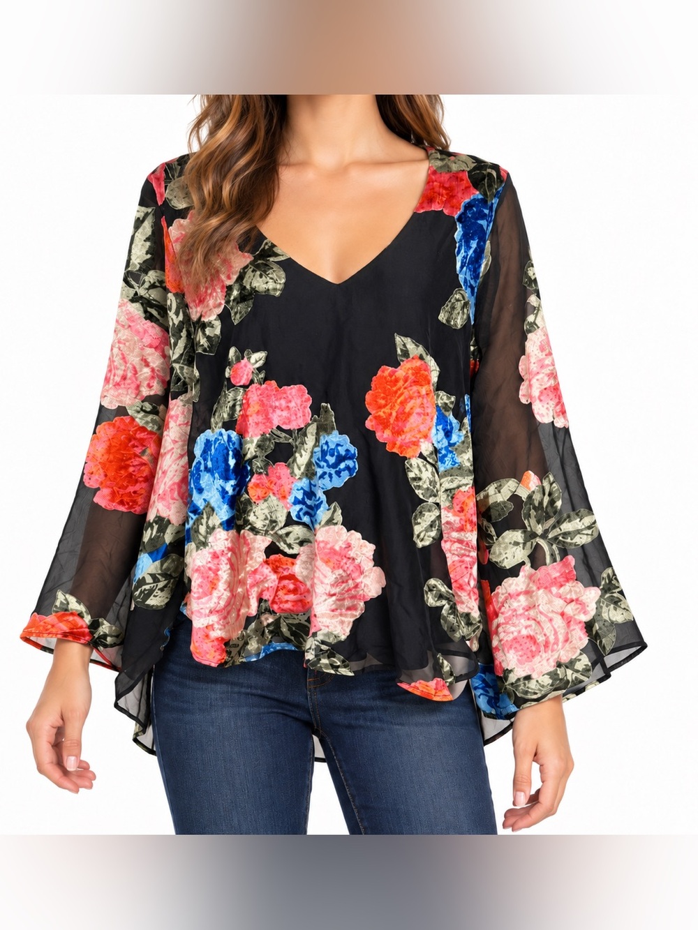 NWT - Show Me Your Mumu Hippie Dippie Black Floral Velvet Blouse Size Medium